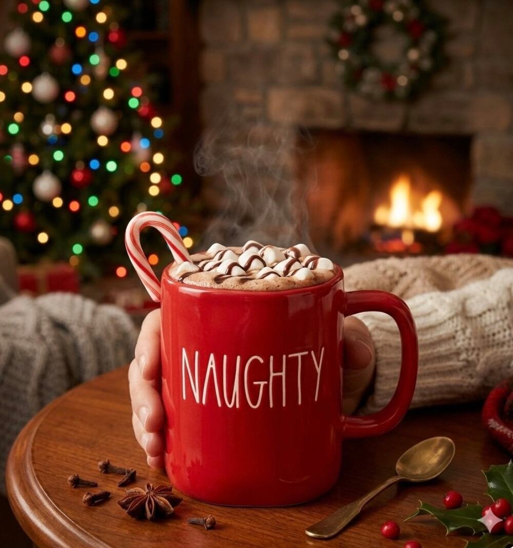 RAE DUNN Christmas Mug Red Ceramic Naughty Holiday Coffee Cup by Magenta